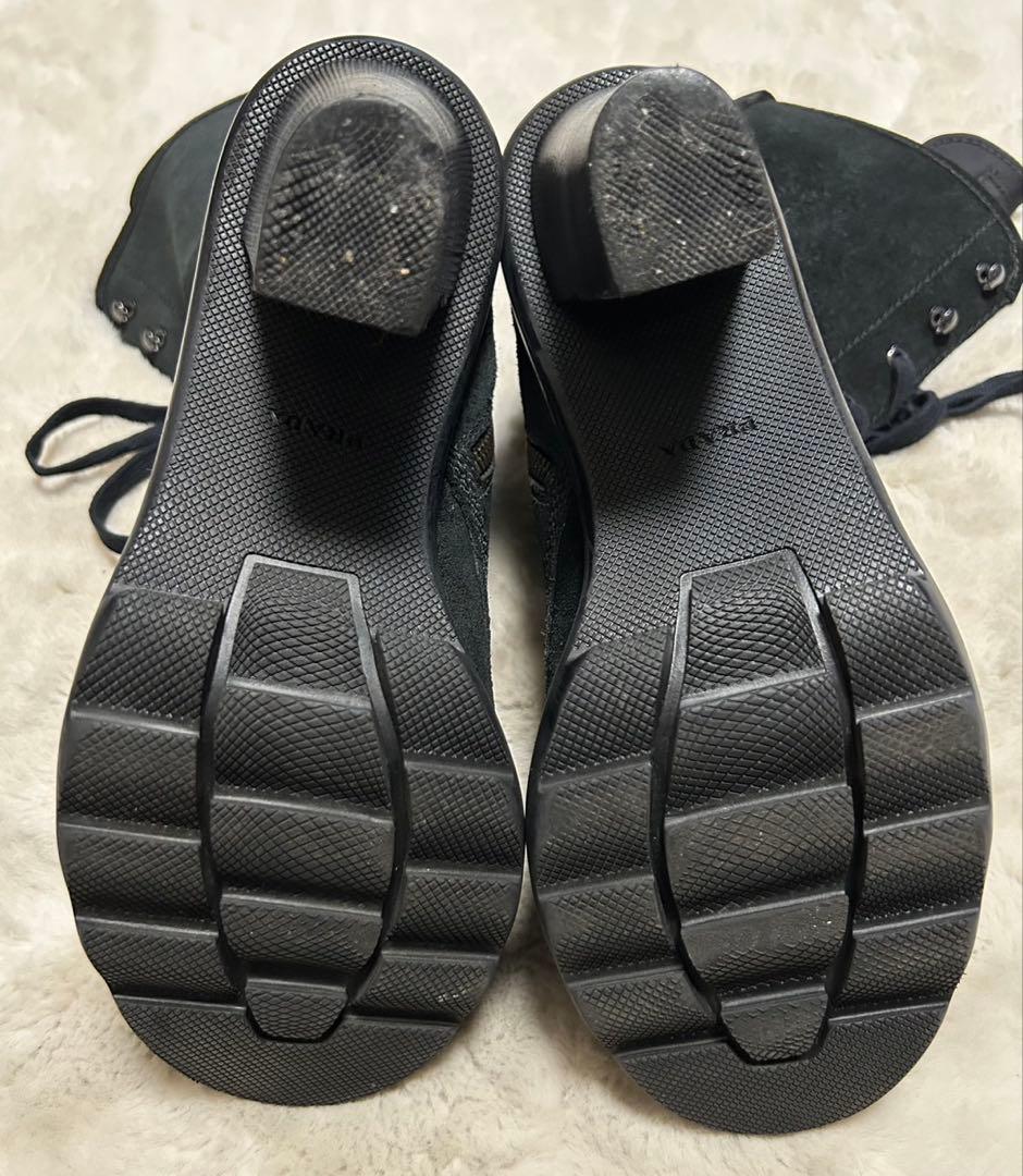 PRADA/レースアップブーツ/size40.5/黒/スエード/サイドジップ