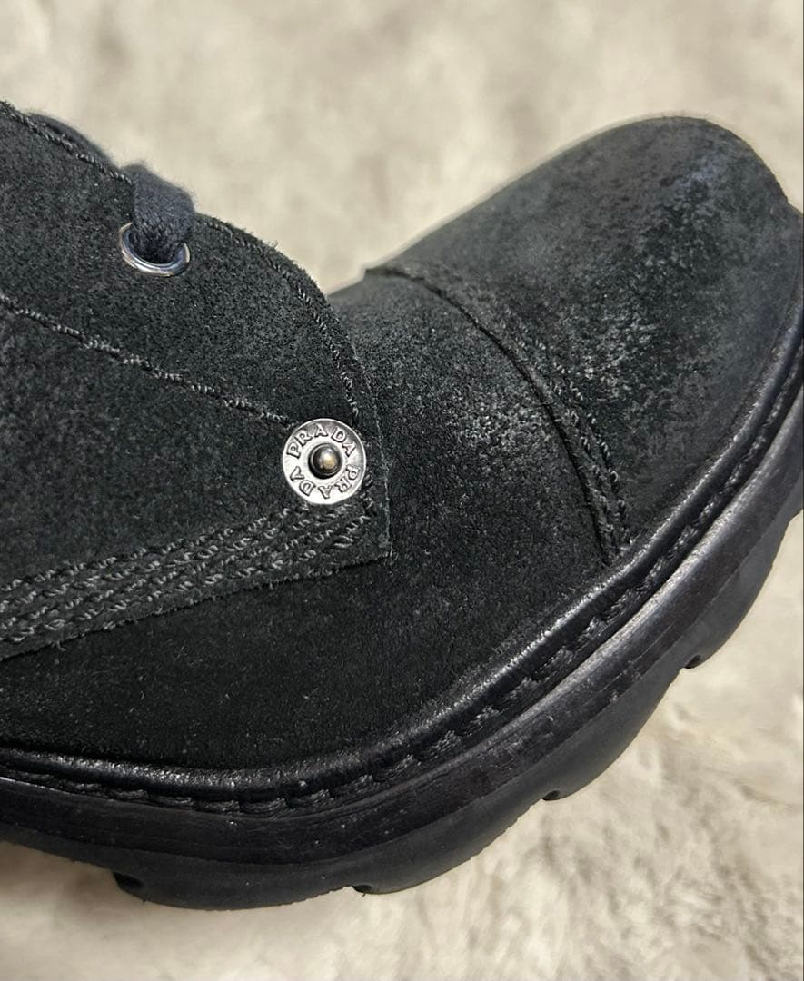 PRADA/レースアップブーツ/size40.5/黒/スエード/サイドジップ