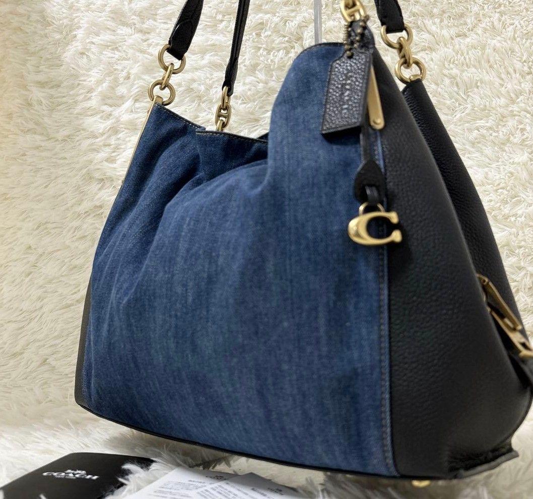 ち*ん様 極美品✨近年モデル　coach　ハンドバッグ　デニム　レザー　ゴールド