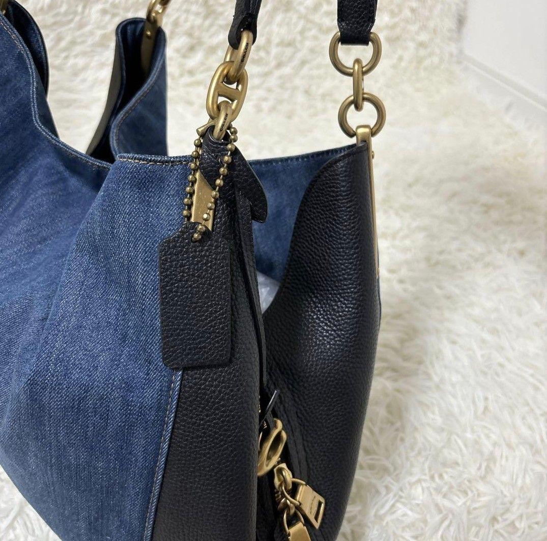 ち*ん様 極美品✨近年モデル　coach　ハンドバッグ　デニム　レザー　ゴールド