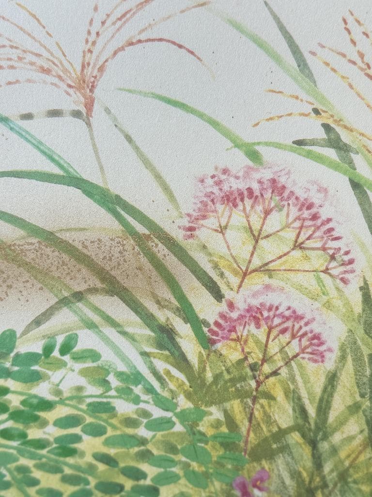 百花繚乱！「万葉百花百草」装飾銅金具付　二曲屏風　木下章