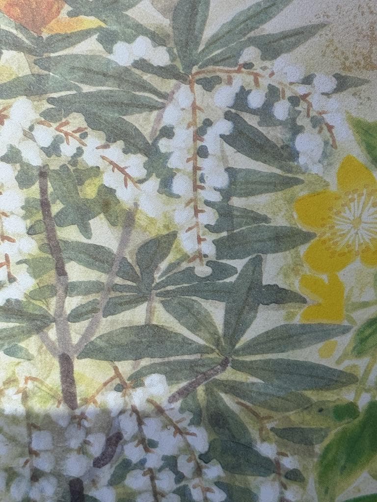 百花繚乱！「万葉百花百草」装飾銅金具付　二曲屏風　木下章