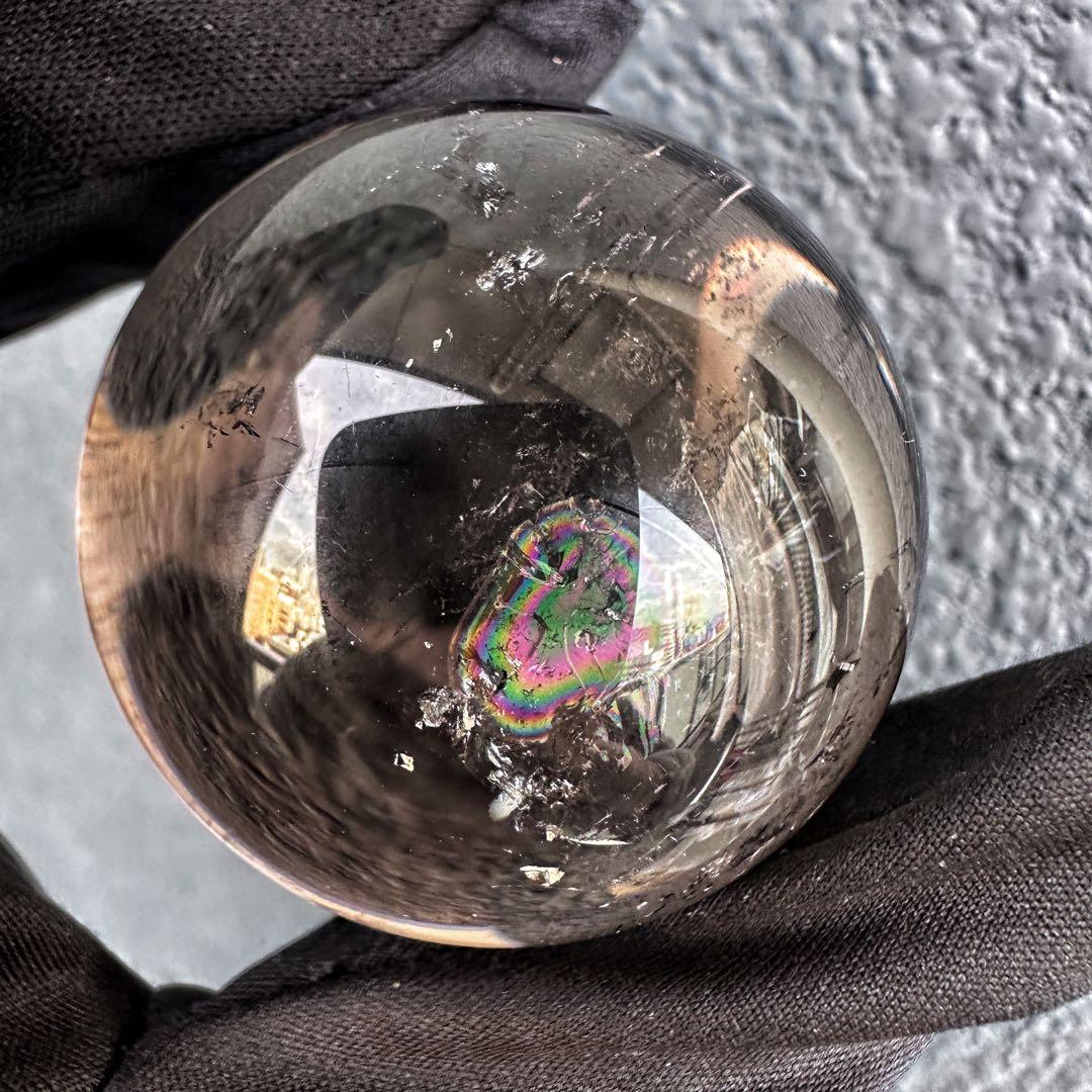 開運 魔除 ❗️レインボー☆スモーキークォーツ丸玉☆パワーストーン天然石A1306