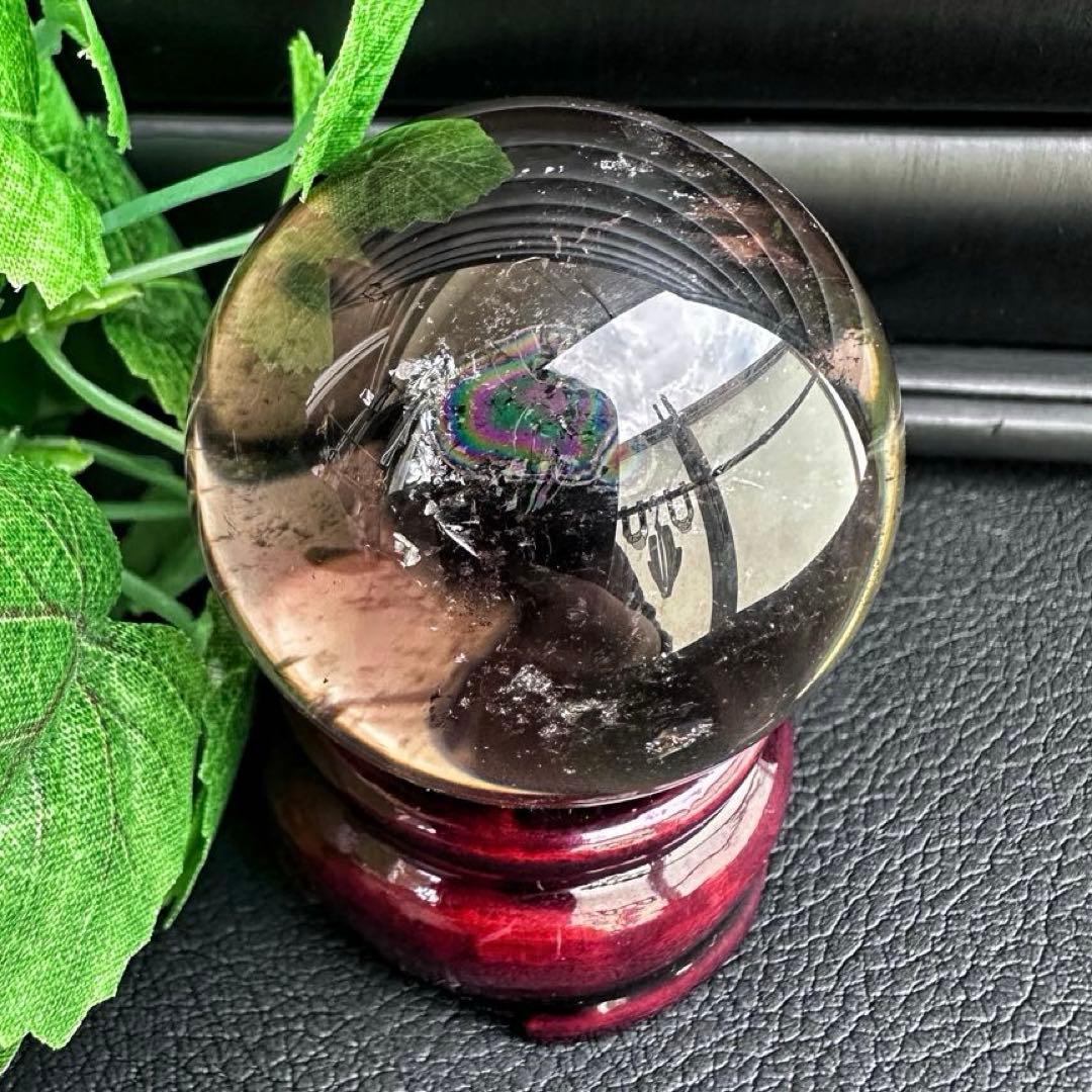 開運 魔除 ❗️レインボー☆スモーキークォーツ丸玉☆パワーストーン天然石A1306