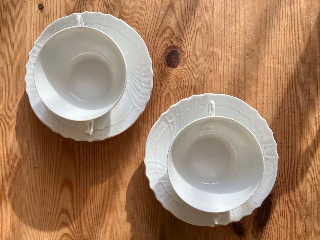 ジノリ　ベッキオホワイト　スープカップアンドソーサー×2