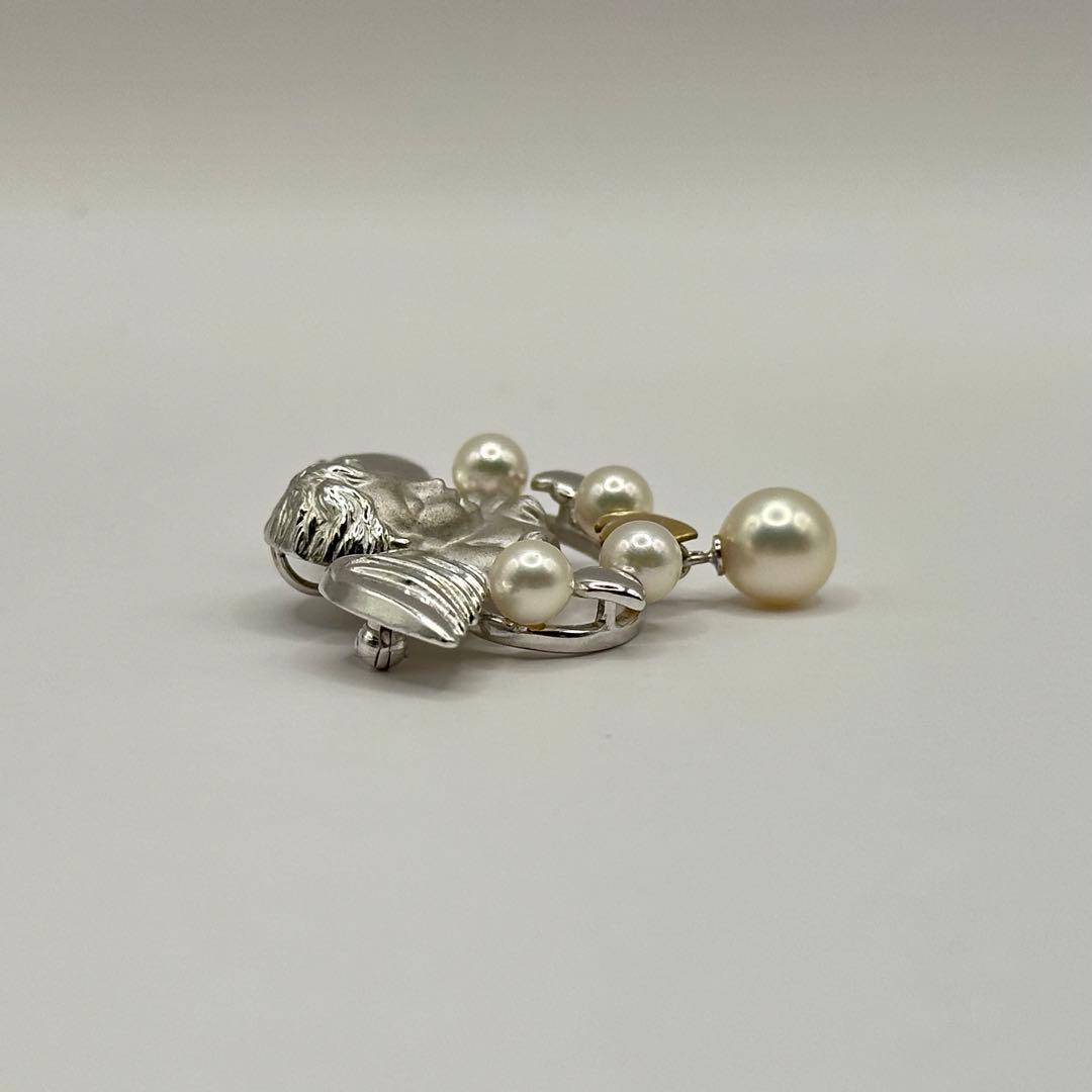 【美品】ブローチ トップK18 SILVER コンビ エンジェル 本真珠