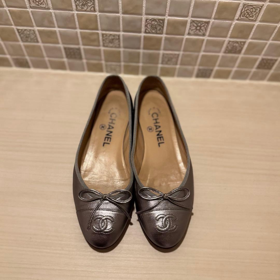シャネル バレエシューズ パンプス バレリーナ シルバー 34.5