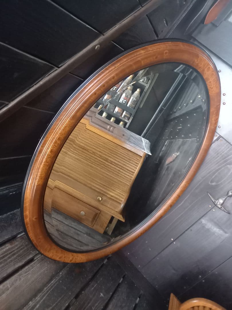 イタリア製　ヴィンテージ　大型　オーバル　ウッド　壁掛け鏡　ウォール　ミラー