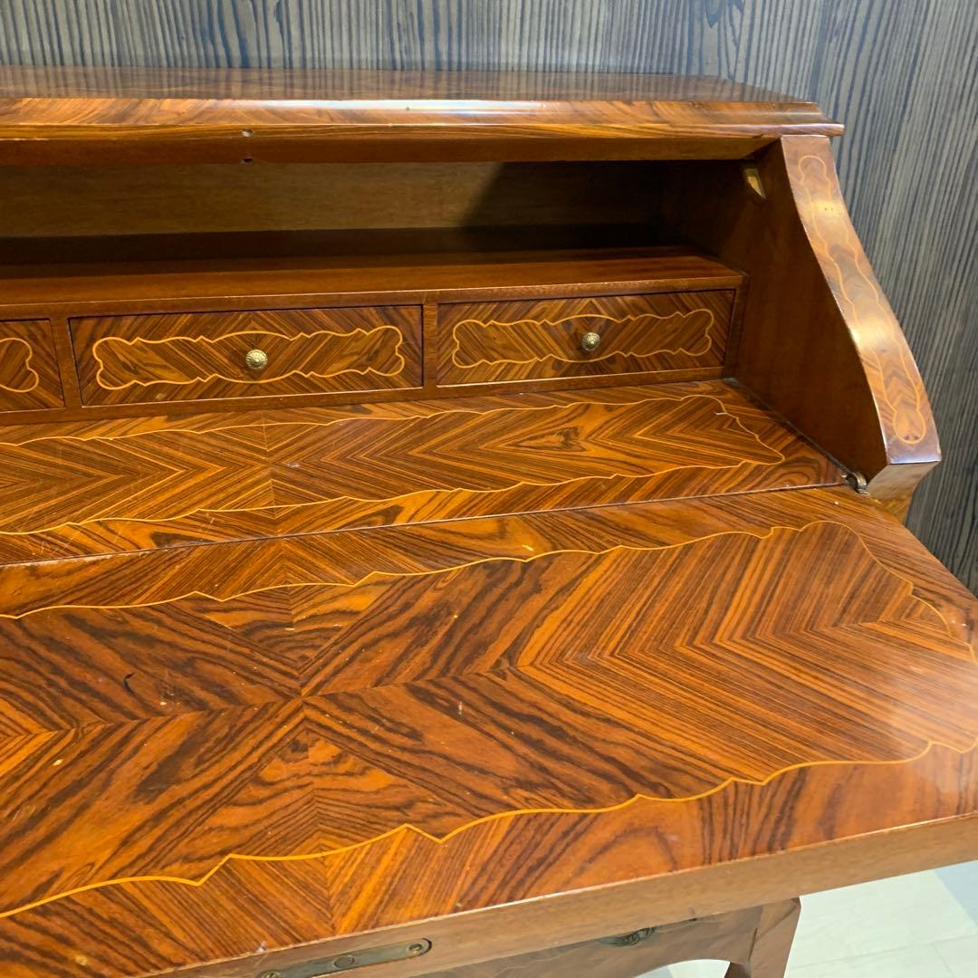 高級アンティーク　ライティングビューロー　チェスト　鍵付き　象嵌　猫脚　イタリア