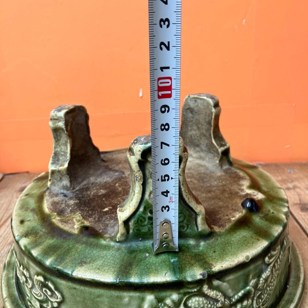 D-壁 盆栽鉢 睡蓮鉢 メダカ鉢 水盤 花器 陶器鉢 龍 雲龍 緑釉 貫入 アン