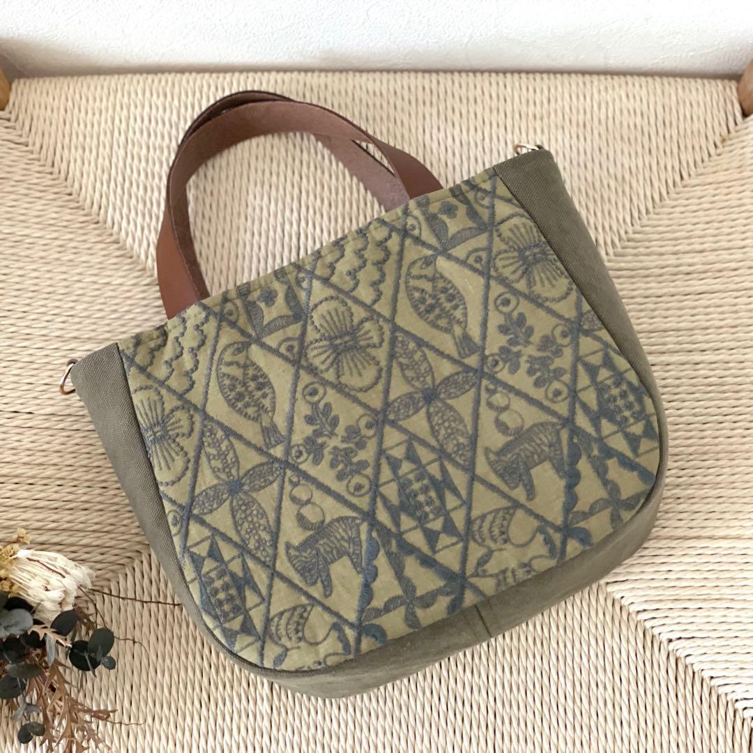 ⚮̈ミナペルホネン　symphony khaki まるっこかくれんぼトート