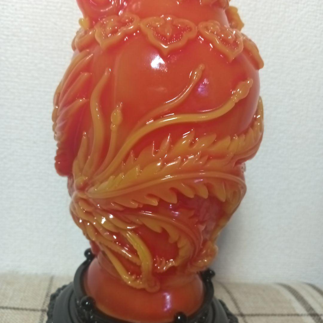 中国美術 朱色の龍の彫刻と鳳凰の彫刻 置物 風水アイテム