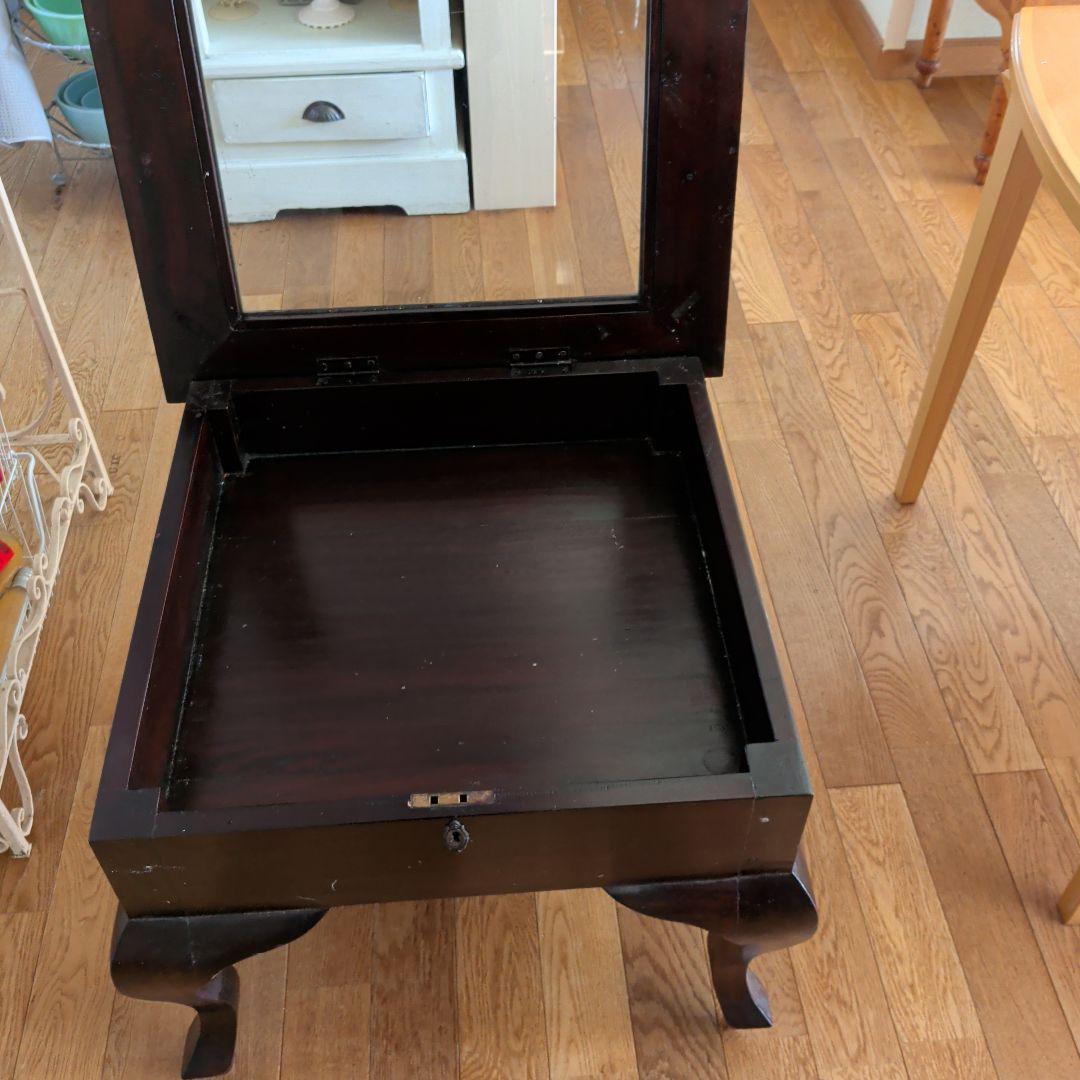 アジアン家具　サイドテーブル　収納付き　ガラス天板　ブラウン