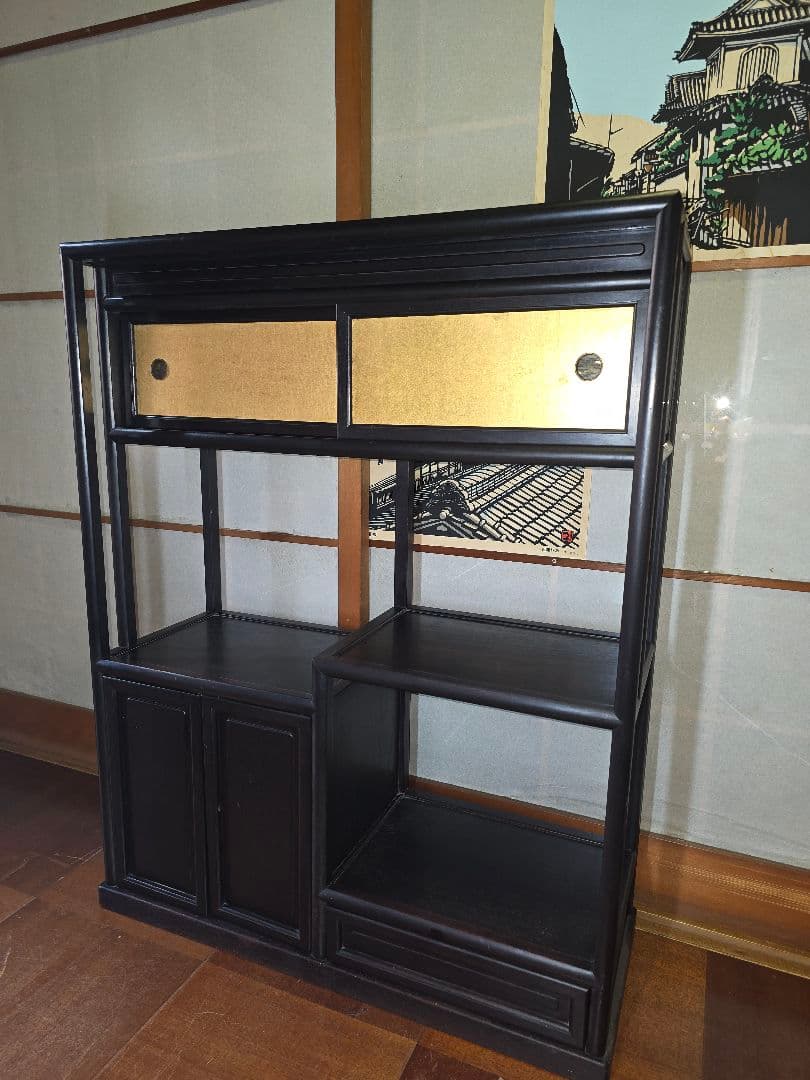 昭和レトロ家具 茶箪笥 飾り棚 チェスト 当時物 紫檀 唐木 黒檀