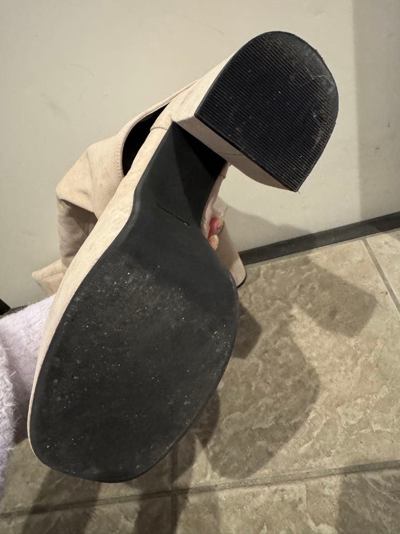 ベージュ スエード ロングブーツ プラットフォームヒール