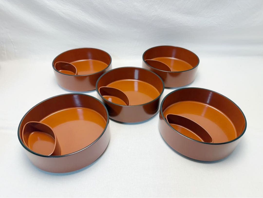 茶道具 木製古代朱塗 蘭蒔絵 多用鉢 菓子鉢 天麩羅 どんぶり等 5客揃