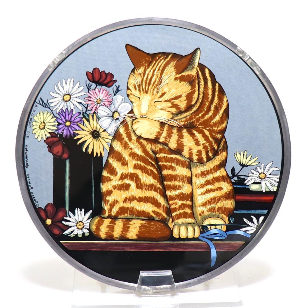 猫とヒナギクの花 ヴィンテージステンドグラス ランドルフ スーザン・パワーズ