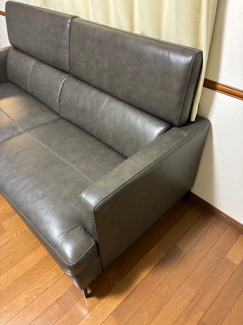 グレー 合成皮革 2人掛けソファ