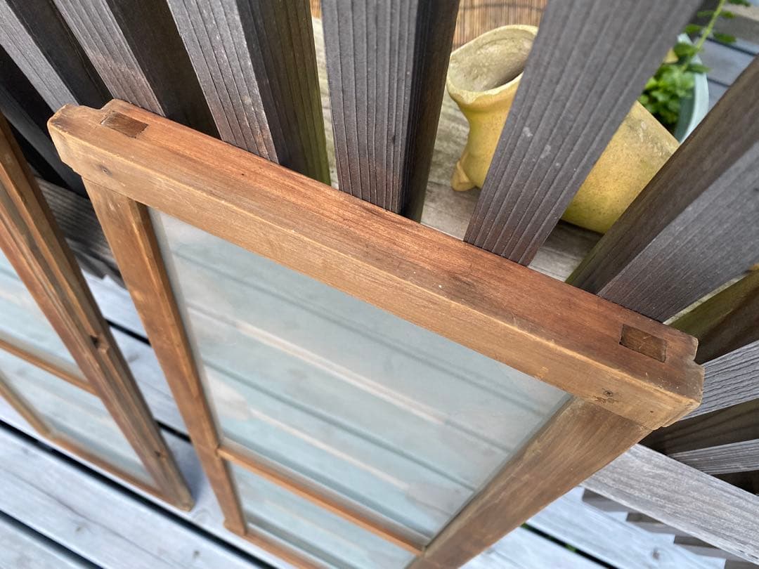 和風木製　欄間　2枚セット　すりガラス付き　アンティーク　レトロ