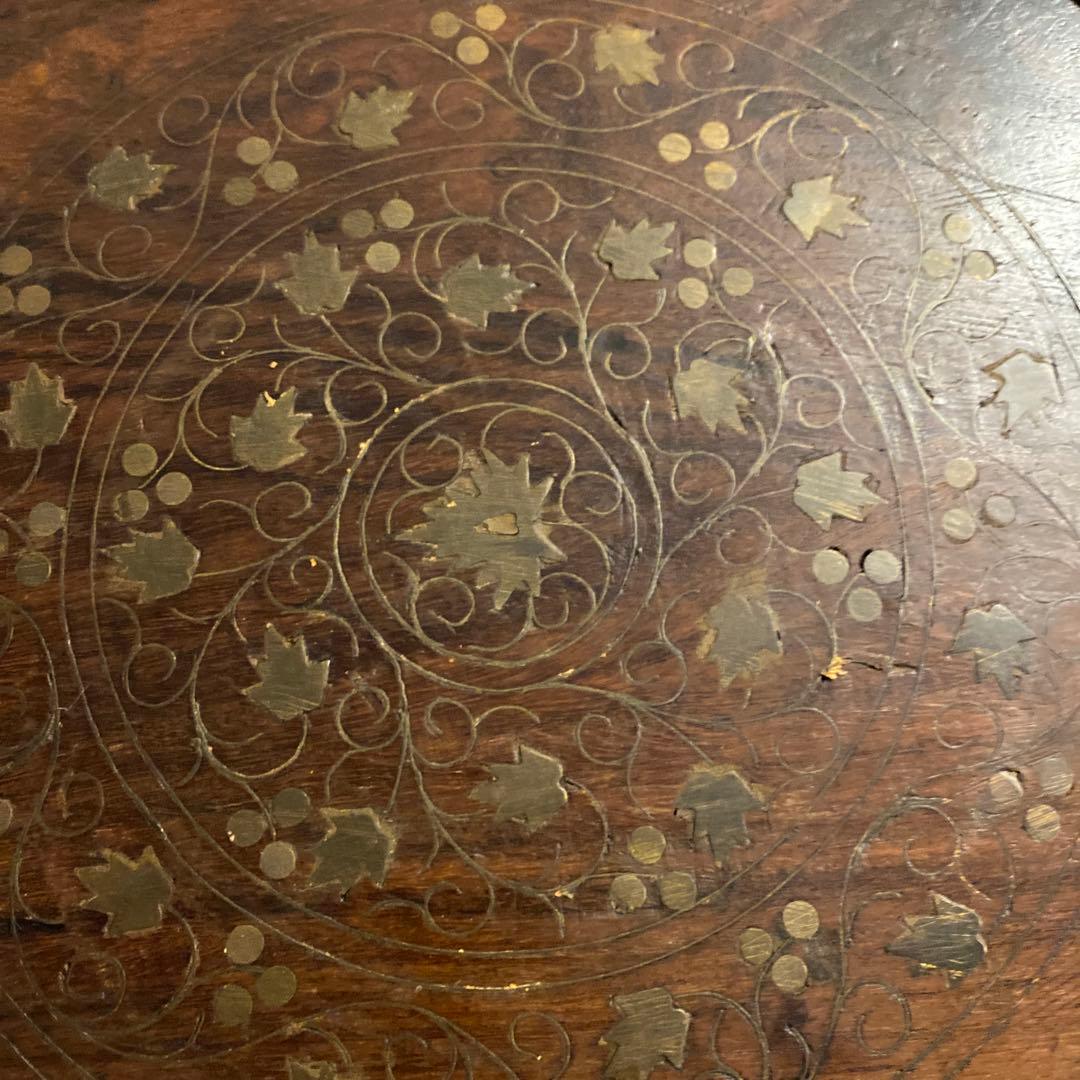 INDIA製 インド製　木製3段サイドテーブル　アンティーク