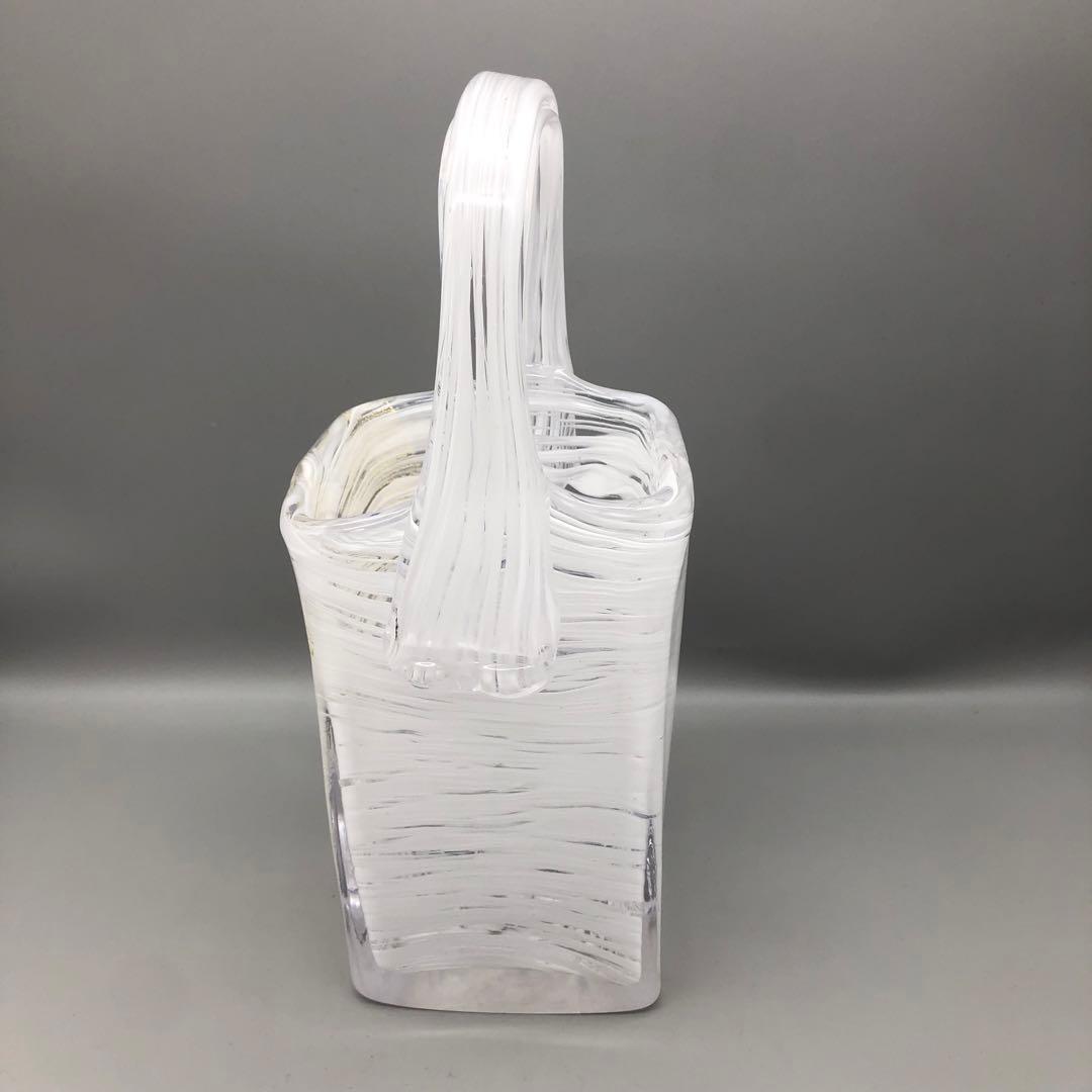 希少岩津ガラスビンテージハンドル付き四角フラワーベース花瓶マーブル金斑点柄