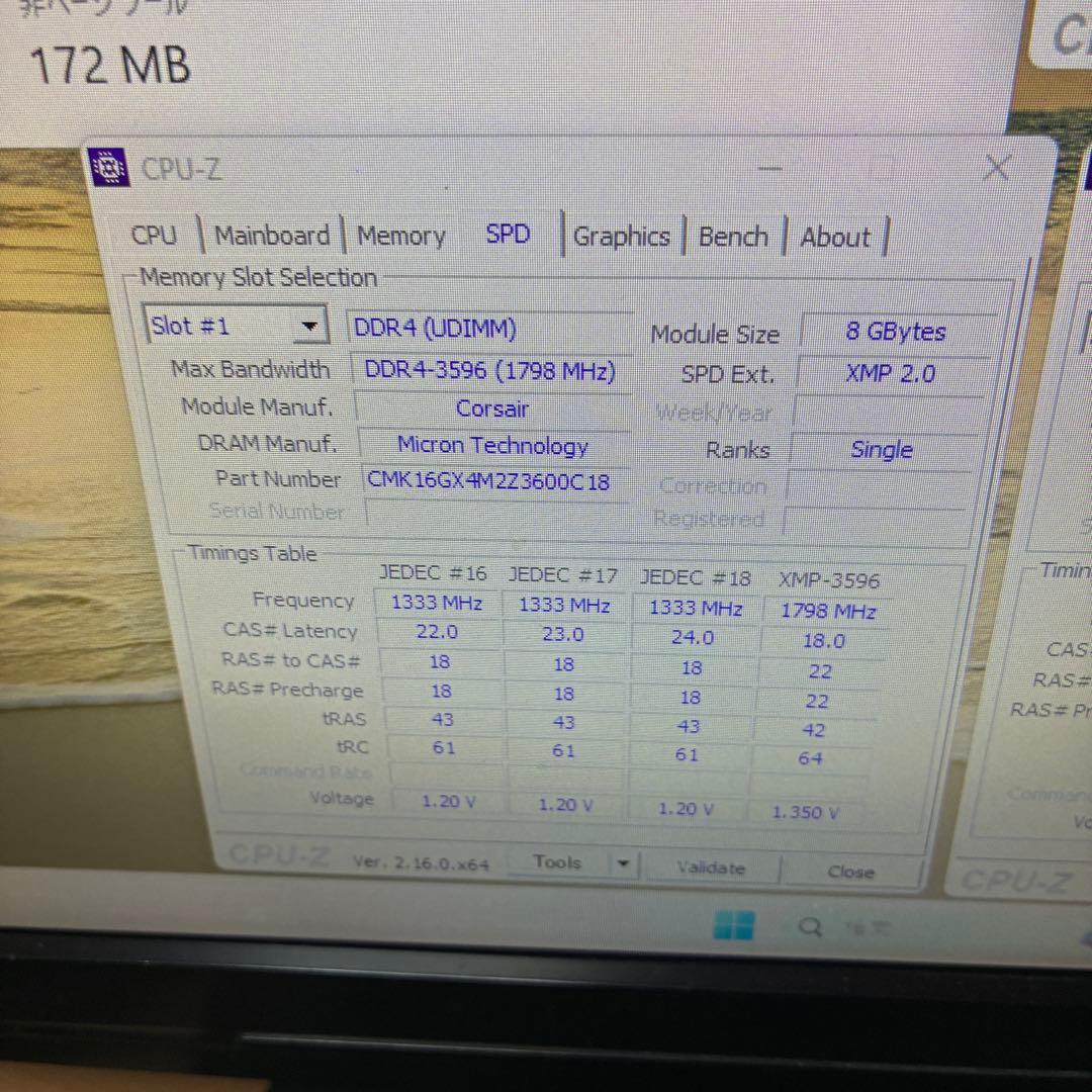 【動作確認済み】Corsair DDR4 3600 16GB(8GB×2)