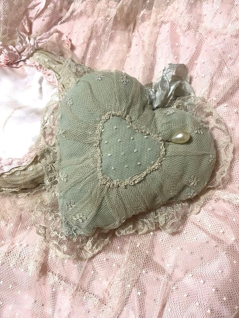 お値下げ　アンティーク　ハート　クッション レース　ドット　ピンク　セット