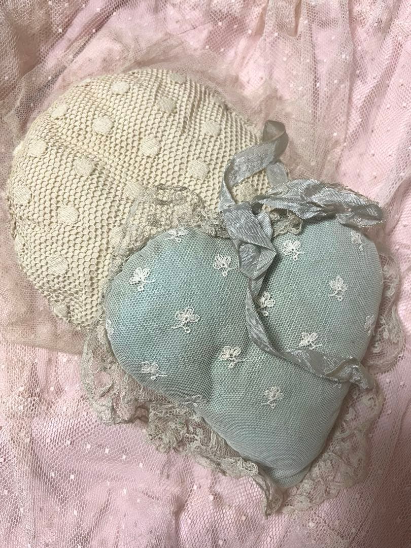 お値下げ　アンティーク　ハート　クッション レース　ドット　ピンク　セット