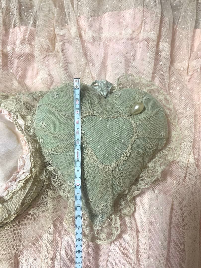 お値下げ　アンティーク　ハート　クッション レース　ドット　ピンク　セット