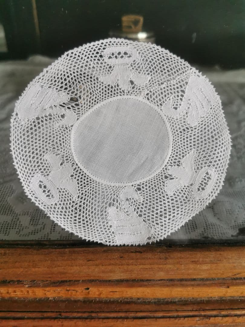 アンティークベルギー フレミッシュボビンレース コースタードイリー 白鳥と百合