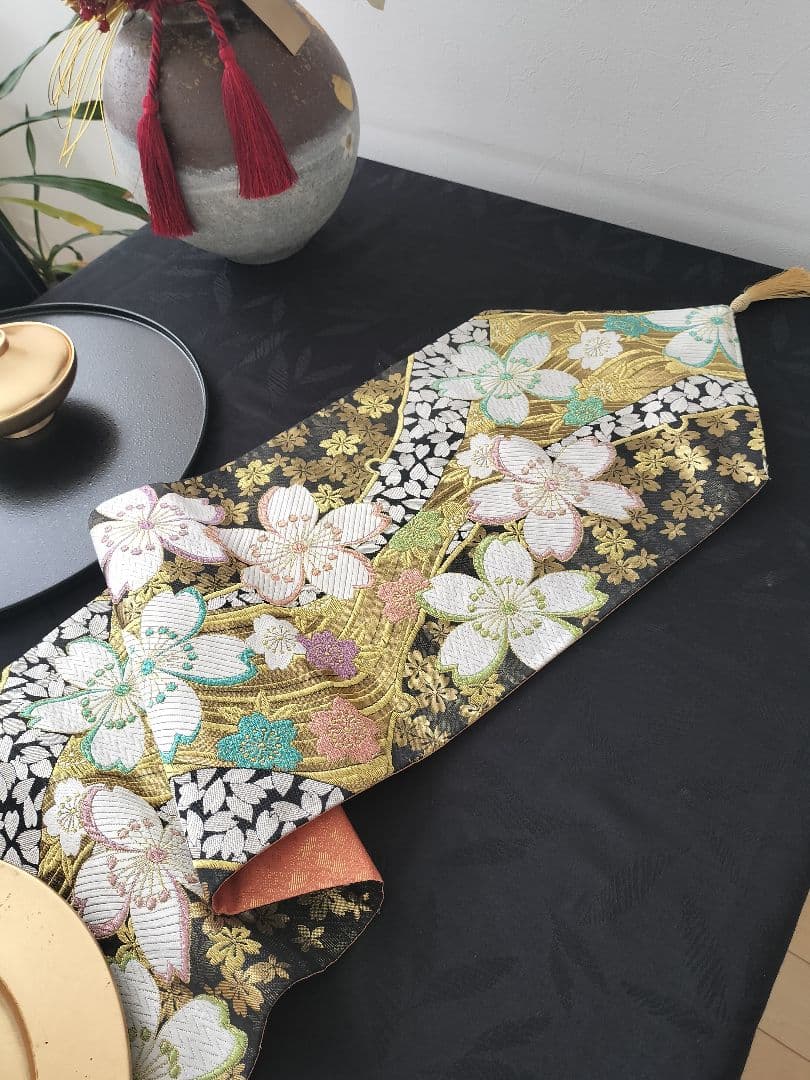 A901逸品‼️西陣織‼️全通‼️リバーシブル‼️テーブルランナー2m9cm