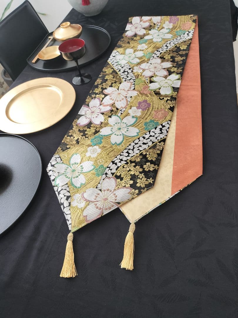 A901逸品‼️西陣織‼️全通‼️リバーシブル‼️テーブルランナー2m9cm