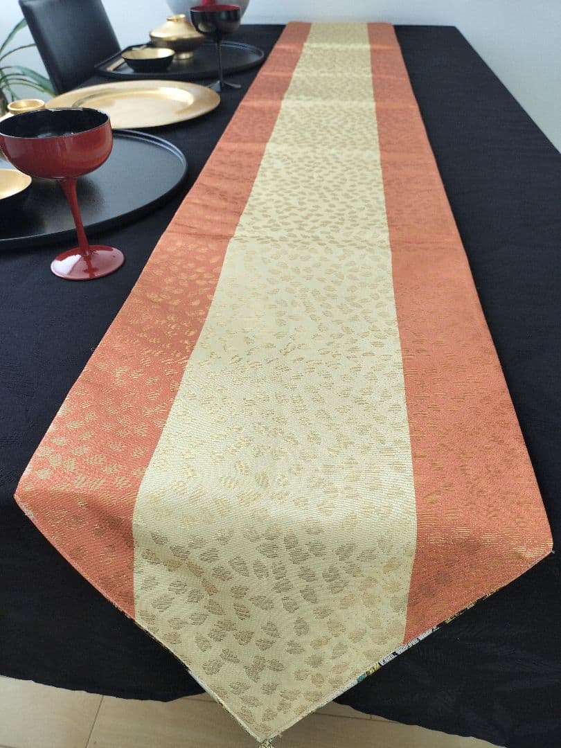 A901逸品‼️西陣織‼️全通‼️リバーシブル‼️テーブルランナー2m9cm