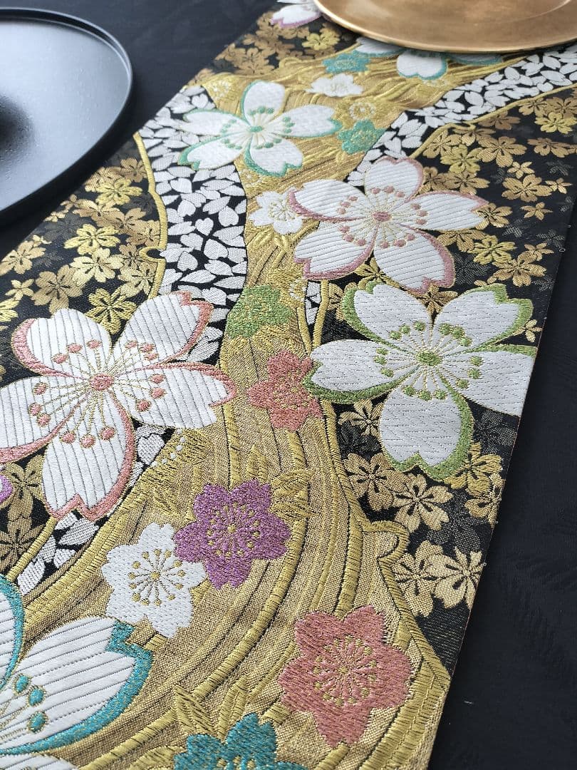 A901逸品‼️西陣織‼️全通‼️リバーシブル‼️テーブルランナー2m9cm