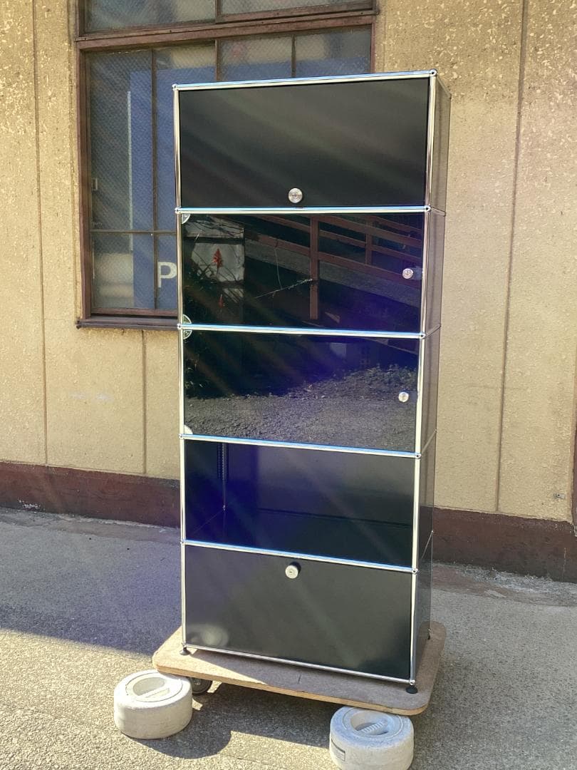 鍵付き　USMハラー キャビネット 1列5段　ブラック系　ガラス　引き出し