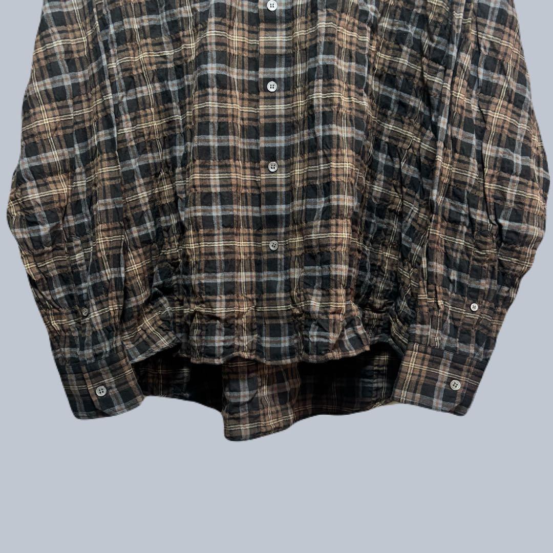 25AW j.s luxe シャーリングチェック Big-BD-シャツ/ブラウン