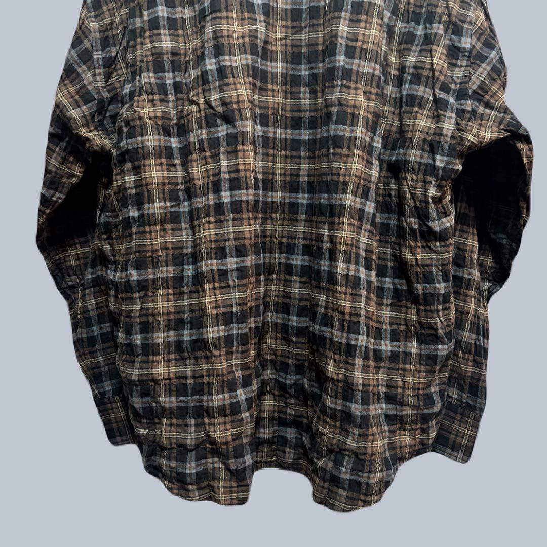 25AW j.s luxe シャーリングチェック Big-BD-シャツ/ブラウン
