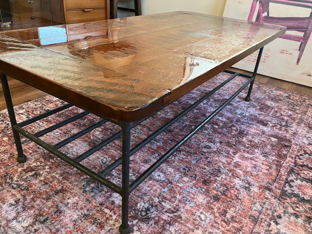 【一点モノ】木製 センターテーブル アイアン脚 ヴィンテージ アンティーク