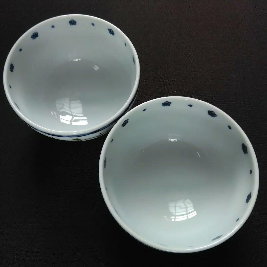 源右衛門窯 染錦緑梅赤梅小紋割 飯碗 2客