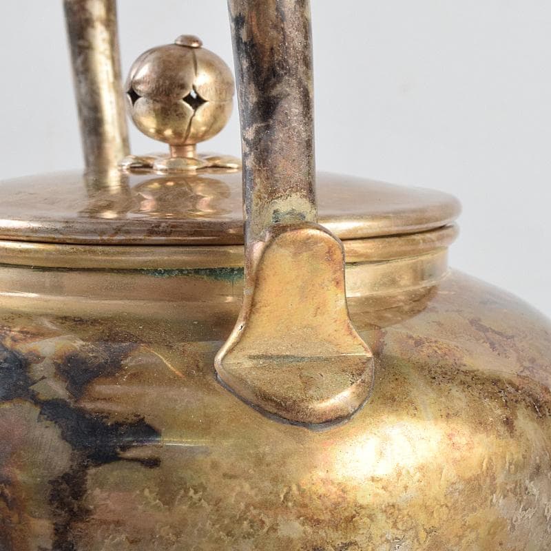 煎茶道具　いぶし銀　銀流　湯沸　約424g　時代箱付　M　R9460