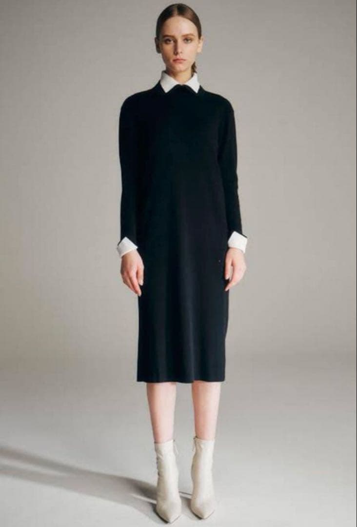 美品✨ROOM NO.8 BLACK / ニードル バイカラー カフス ドレス