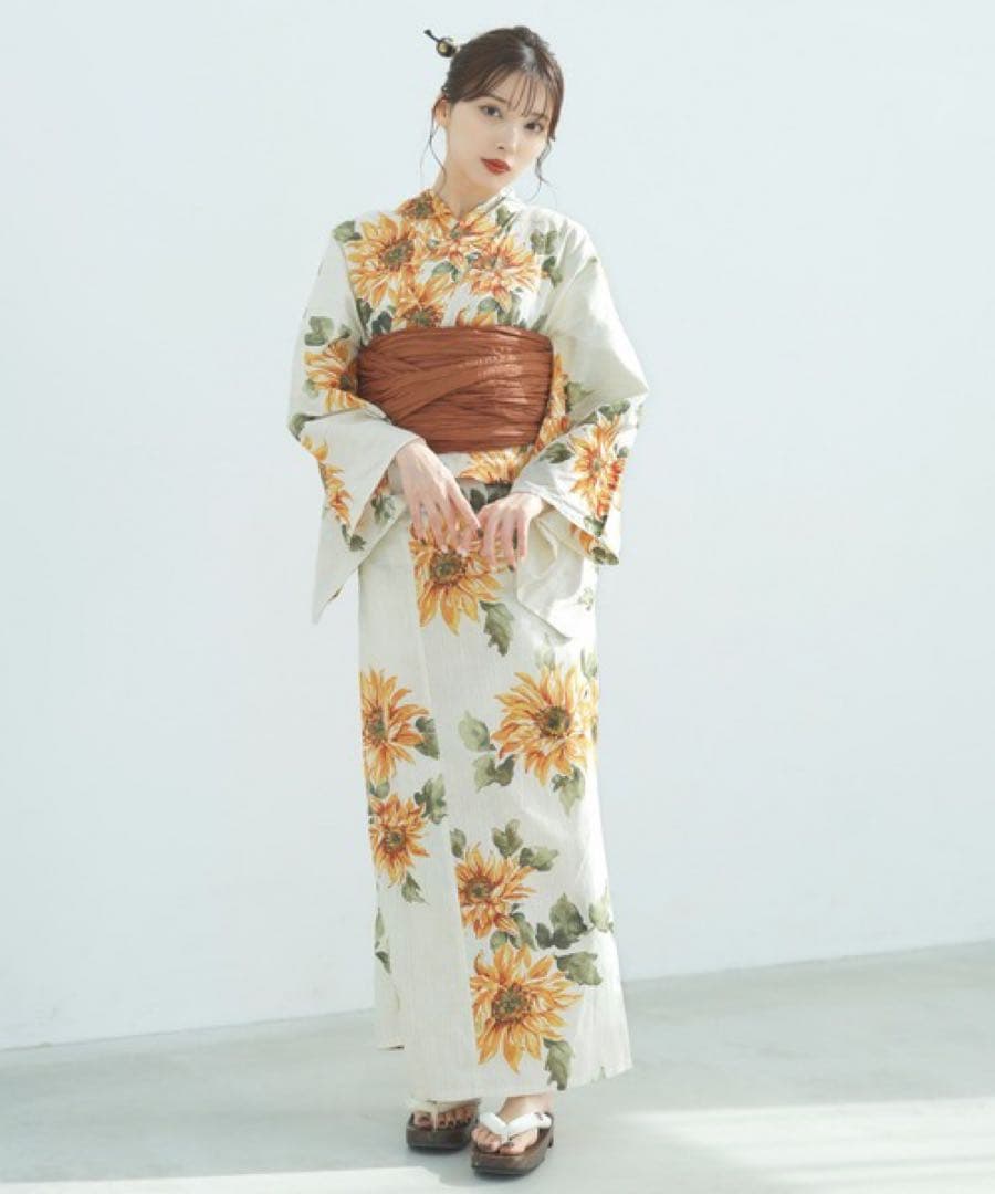 1人で着られる浴衣3点セット 和歌山染工日本染め（浴衣・しわ兵児帯・下駄）【K】