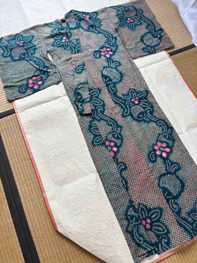 有松鳴海絞り　浴衣　有松絞り　アンティーク　レトロ　一点物　着物