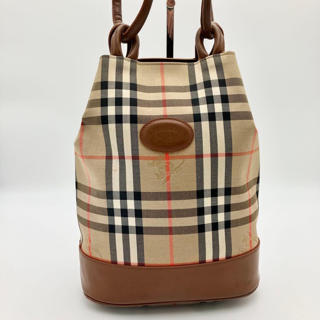 希少 バーバリー 月桂樹 ショルダーバッグ ノバチェック シャドーホース バケツ
