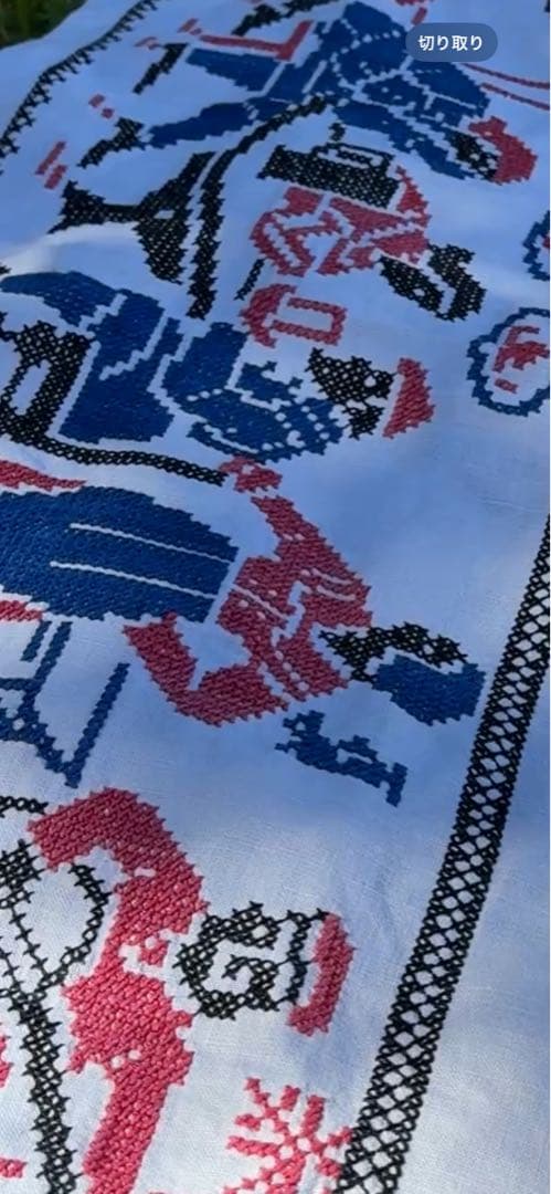 アンティーク　ヴィンテージ　テーブルクロス　クロススティッチ　リネン