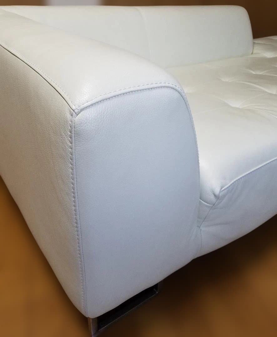 IDC 大塚家具 本革 ソファ L/Sコンフォート11 ホワイト レザー 中古