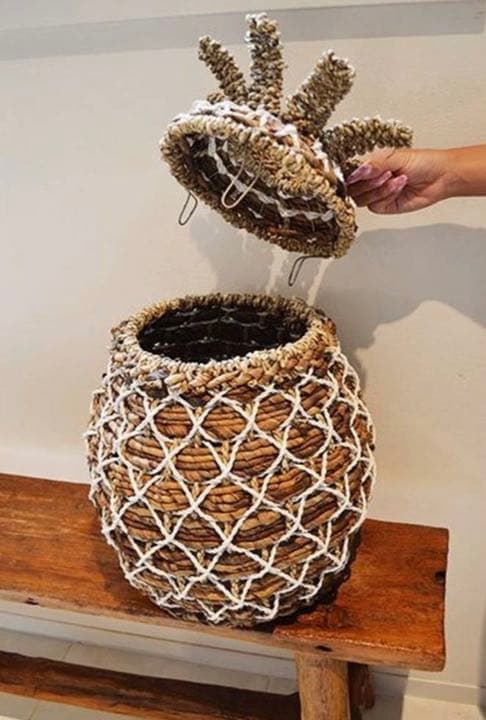 アジアン バリ島 パイナップル ダストボックス ゴミ箱 天然 オブジェ 置物