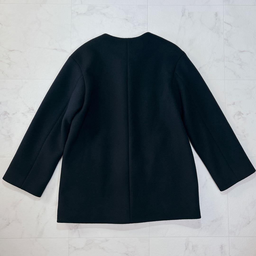 美品 BEAUTY&YOUTH ビーバー ノーカラー ショート コート ネイビー