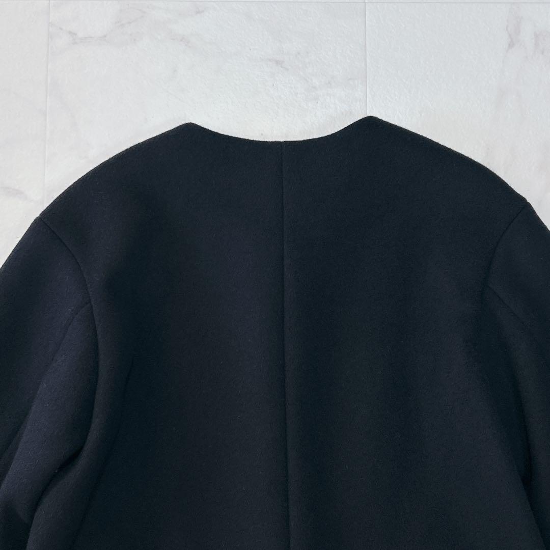 美品 BEAUTY&YOUTH ビーバー ノーカラー ショート コート ネイビー