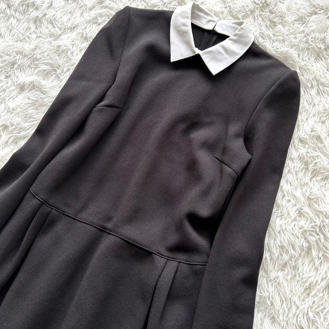 【美品】FOXEY フォクシー　グラシュー 白襟　長袖ワンピース　38 ブラック